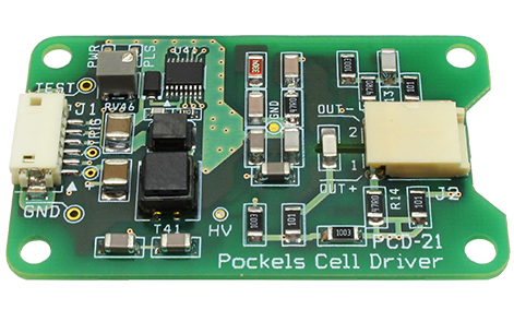 PCD-21p: OEM Pockels cell driver. For cavity dumping, q-switch control, ultrafast optical beam modulation in solid-state lasers (SSL). Provides HV bell-shaped pulses. Compact design & light weight. Buy online at https://teo.technology!